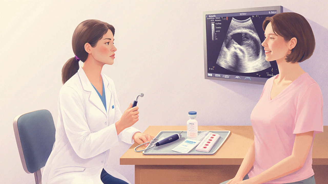Lékařka provádí preventivní gynekologické vyšetření s pap testem a ultrazvukem.