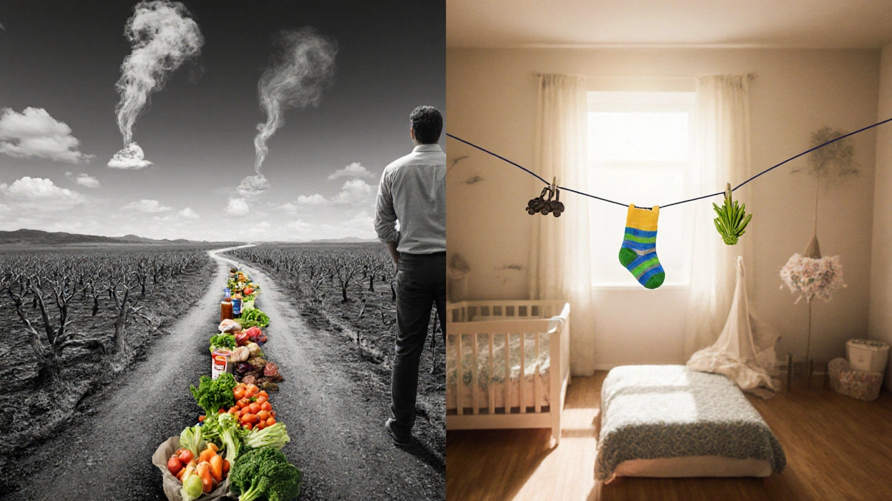 Muž na křižovatce mezi nezdravým a zdravým životním stylem.