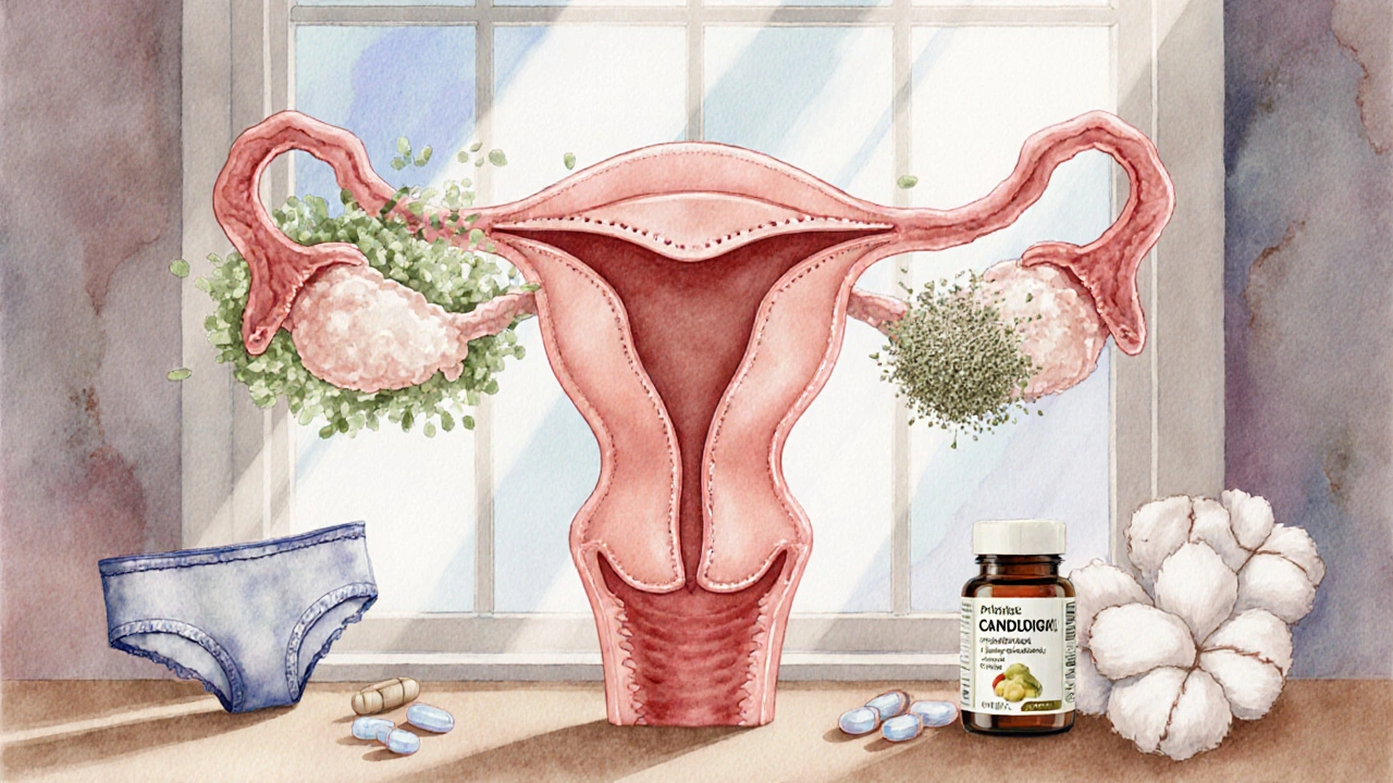 Obnova zdravé mikroflóry pochvy s Lactobacilly a probiotiky.