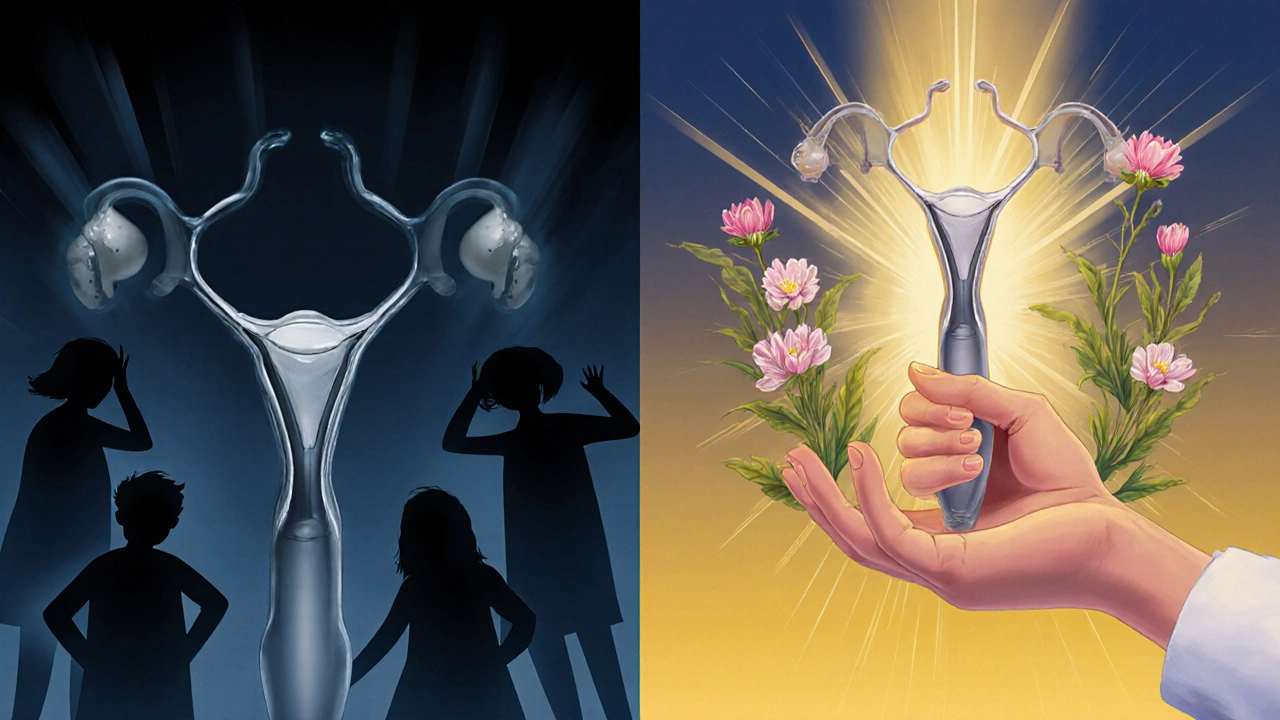 Symbolická scéna: studené zrcátko v tění a tepelné zrcátko v světle jako metafora strachu a bezpečí.