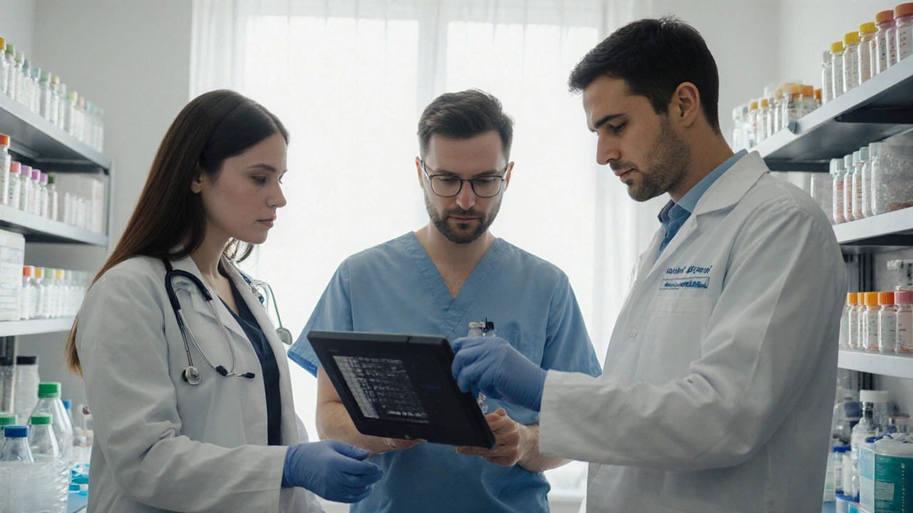 Tým lékařů v reprodukčním centru prohlíží výsledky vyšetření.