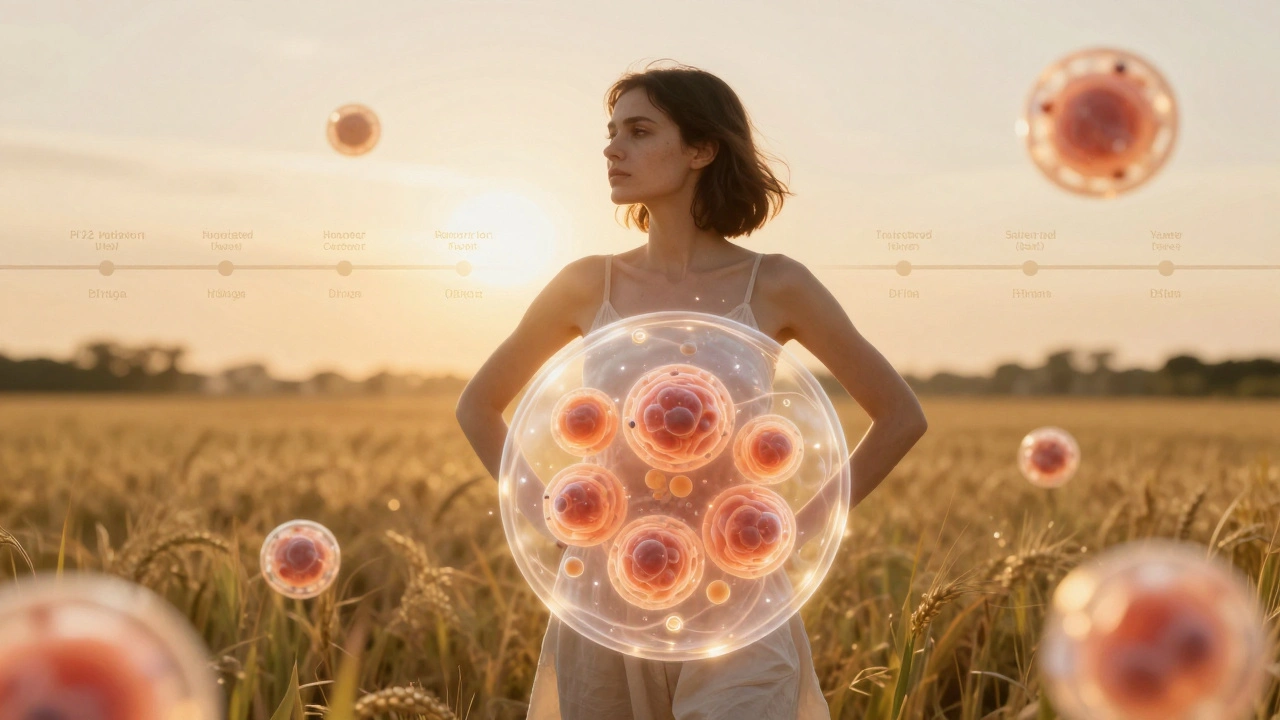 Žena v polosvětle s překrývajícími se zdravými buňkami, symbolizujícími prevenci rakoviny děložního čípku.