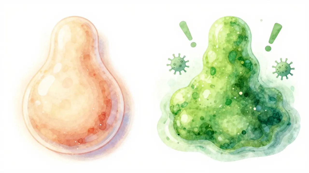 Porovnání normálního a infekčního výtoku v těhotenství.