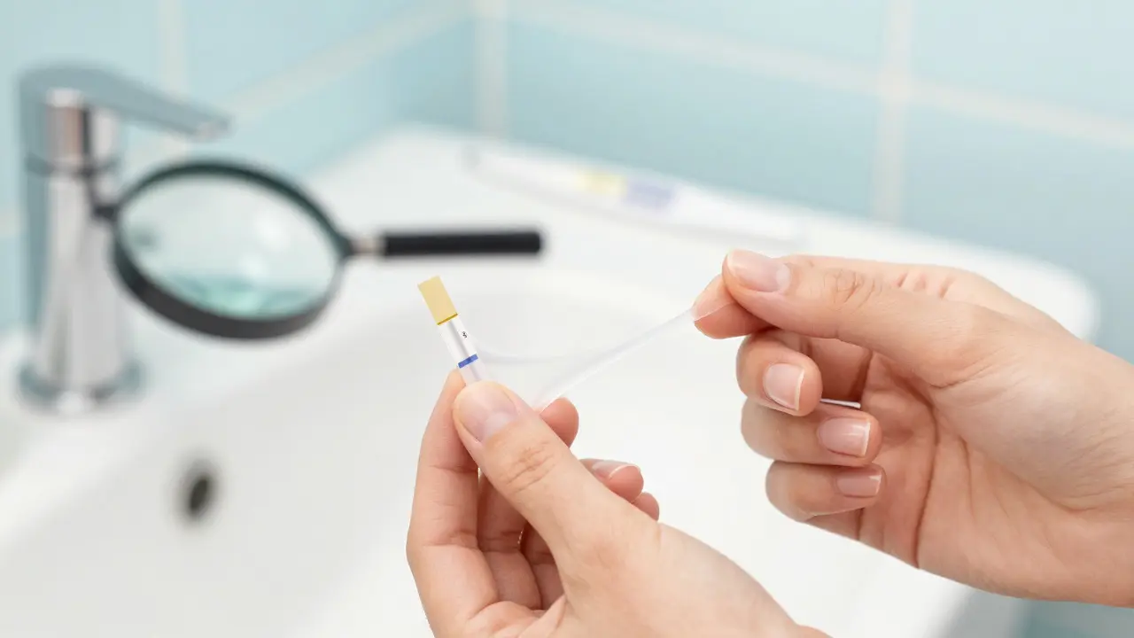 Průhledný výdělek natáhnutý mezi prsty jako tenký provázek.