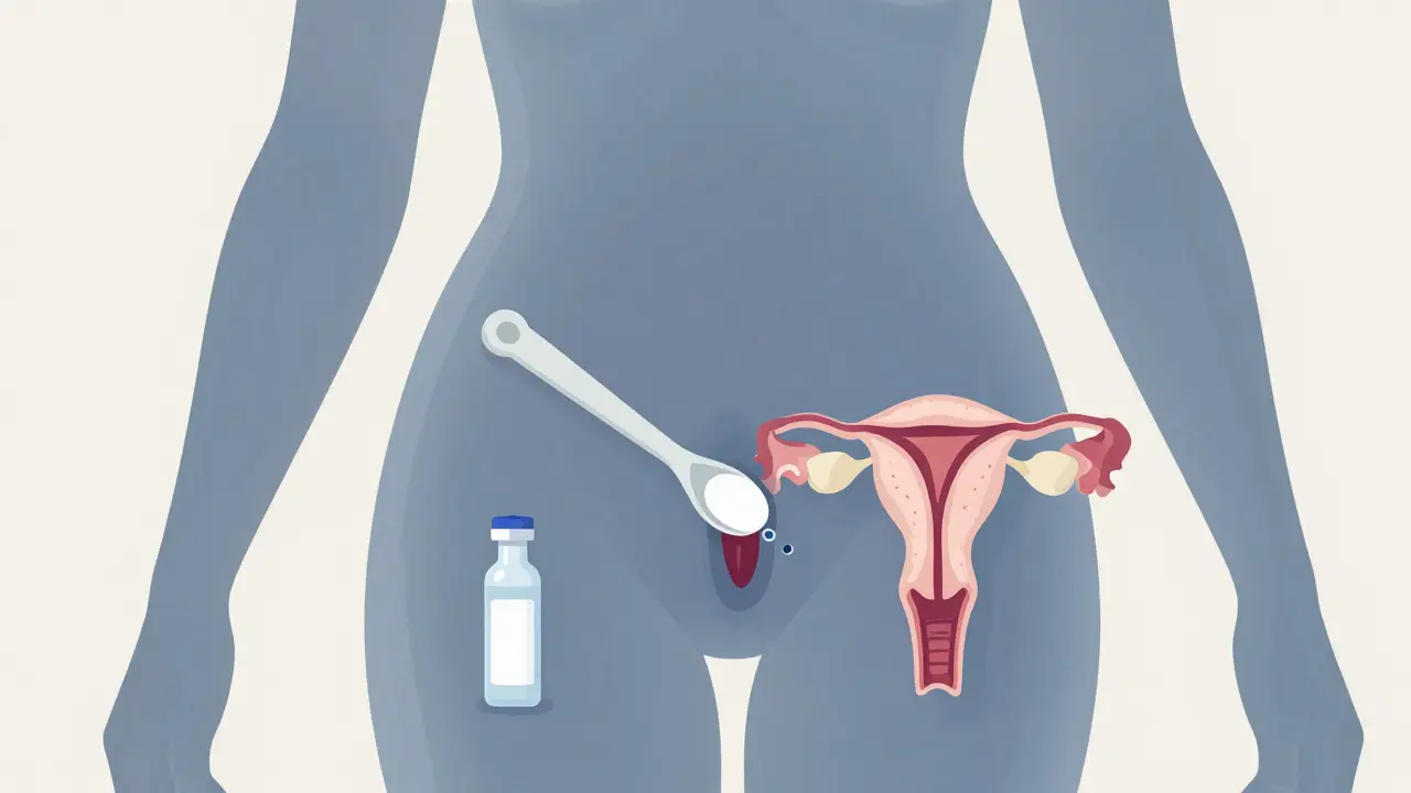 Symbolický náčrt ženského těla s viditelnými preventivními vyšetřeními: speculum, Pap test a ultrazvuk.