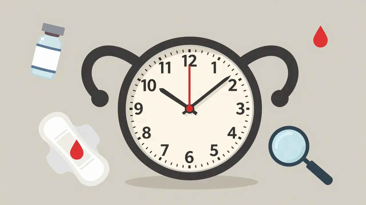 Symbolický obraz hodin s tvarem děložního čípku, ukazující rizikový věkový rozsah pro rakovinu.