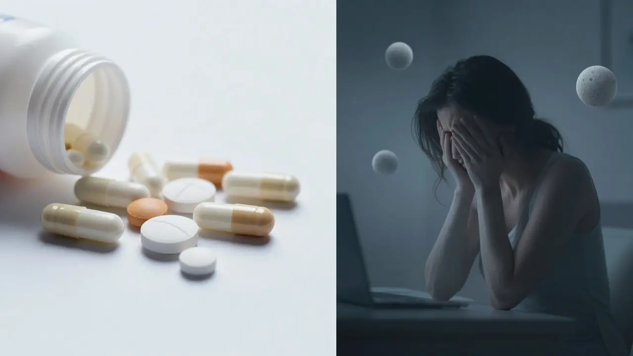 Kombinace antibiotik a symboliky stresu jako příčin narušené rovnováhy těla.