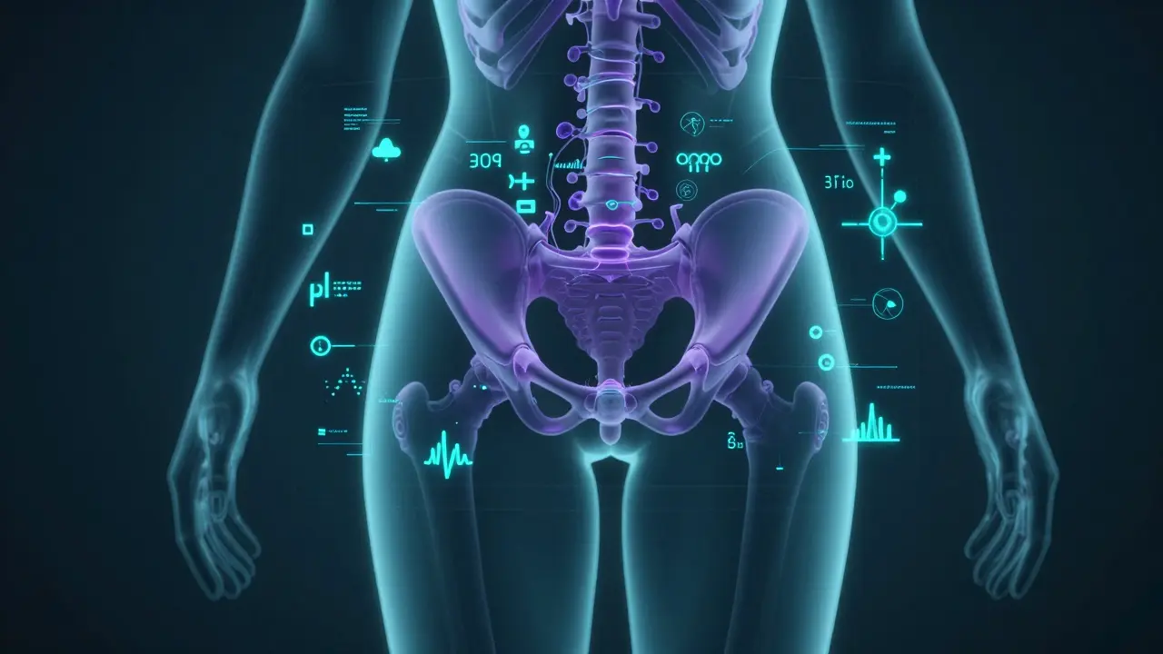 Konceptuální 3D ilustrace ženské anatomie jako soubor zdravotních dat.