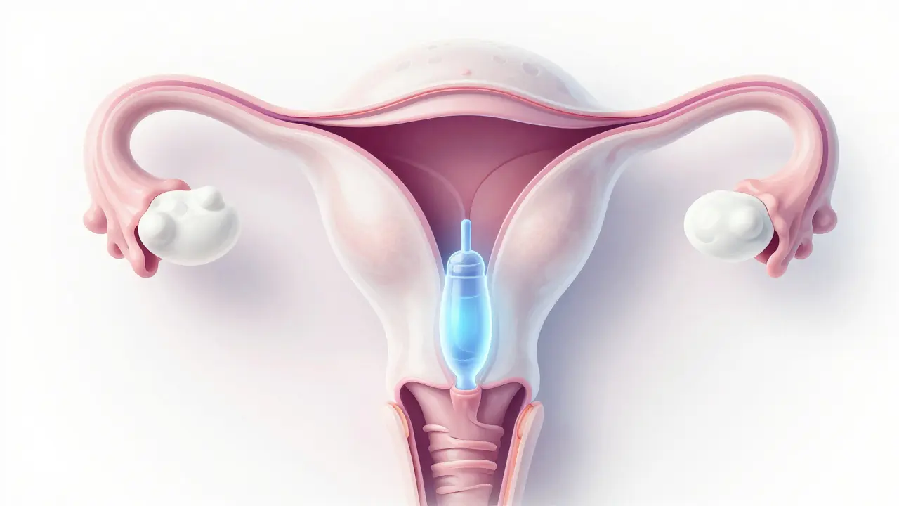 Konceptuální ilustrace hlenové zátky jako ochranné bariéry v děloze.