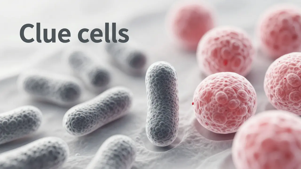 Mikroskopická 3D ilustrace buněk typických pro bakteriální vaginózu.