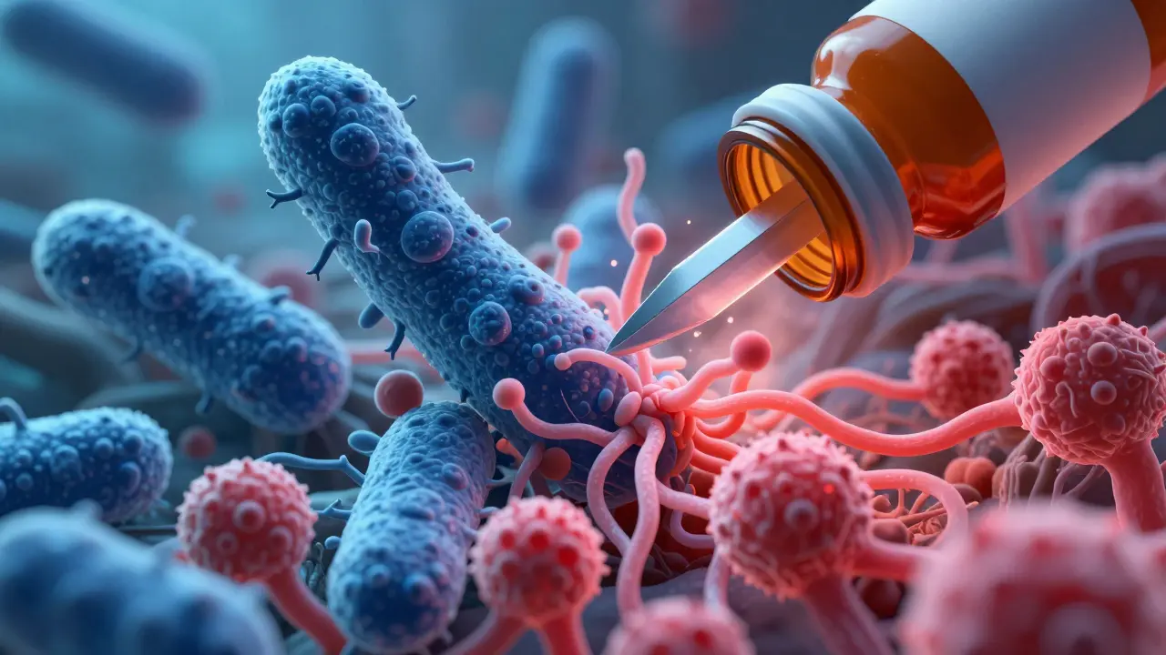 Konceptuální zobrazení růstu kvasinek po antibiotikách