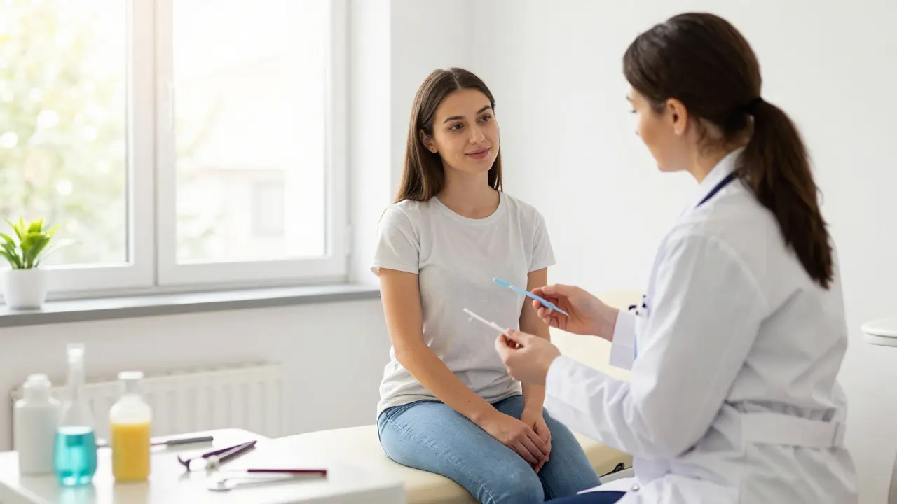Lékařka vysvětluje preventivní vyšetření pacientce v ordinaci