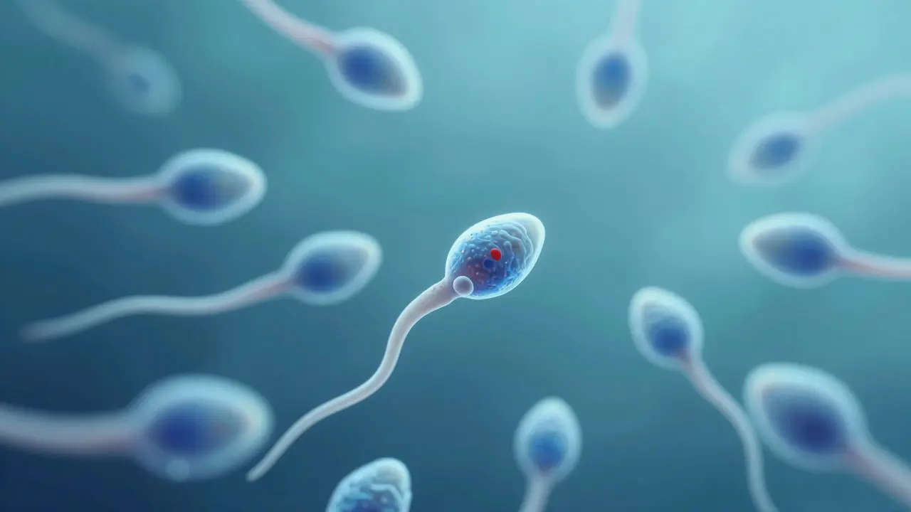 Mikroskopický pohled na zdravé a abnormální spermie