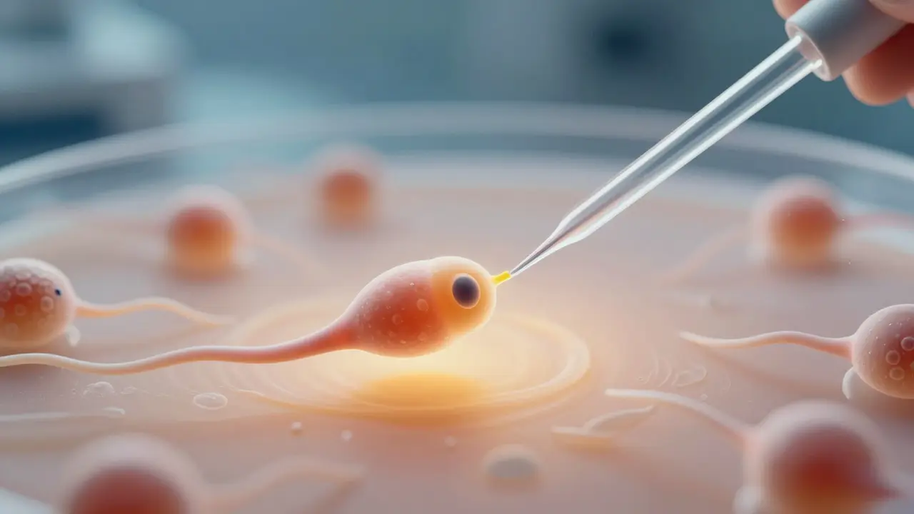 Symbolické zobrazení metody ICSI v laboratoři