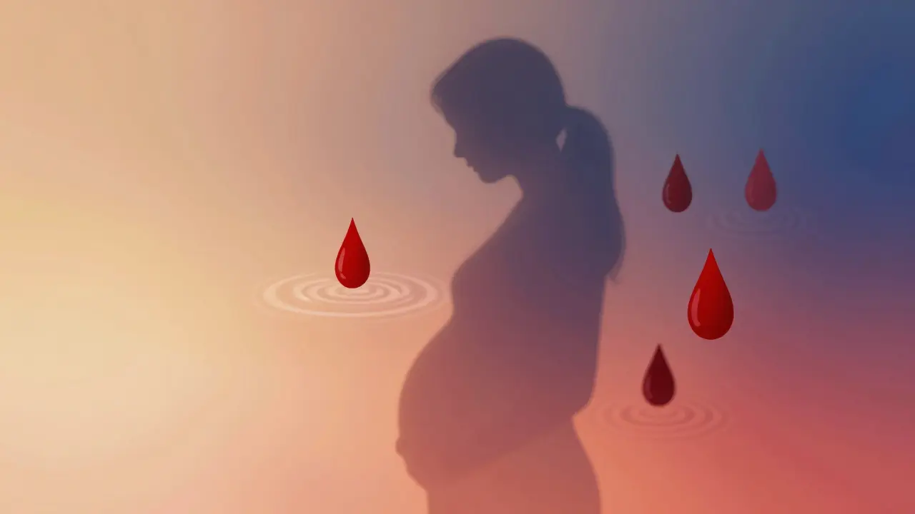 Symbolické zobrazení varovných signálů těhotenství jako krvácení nebo infekce
