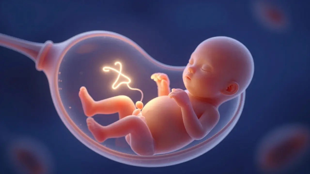 Umělecké zobrazení embrya s tepajícím srdcem