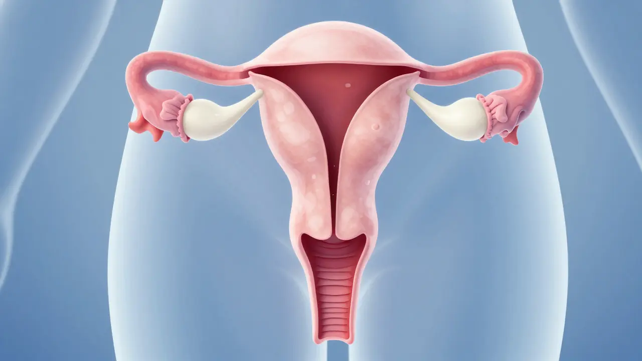 Anatomická ilustrace uzdravování dělohy po porodu