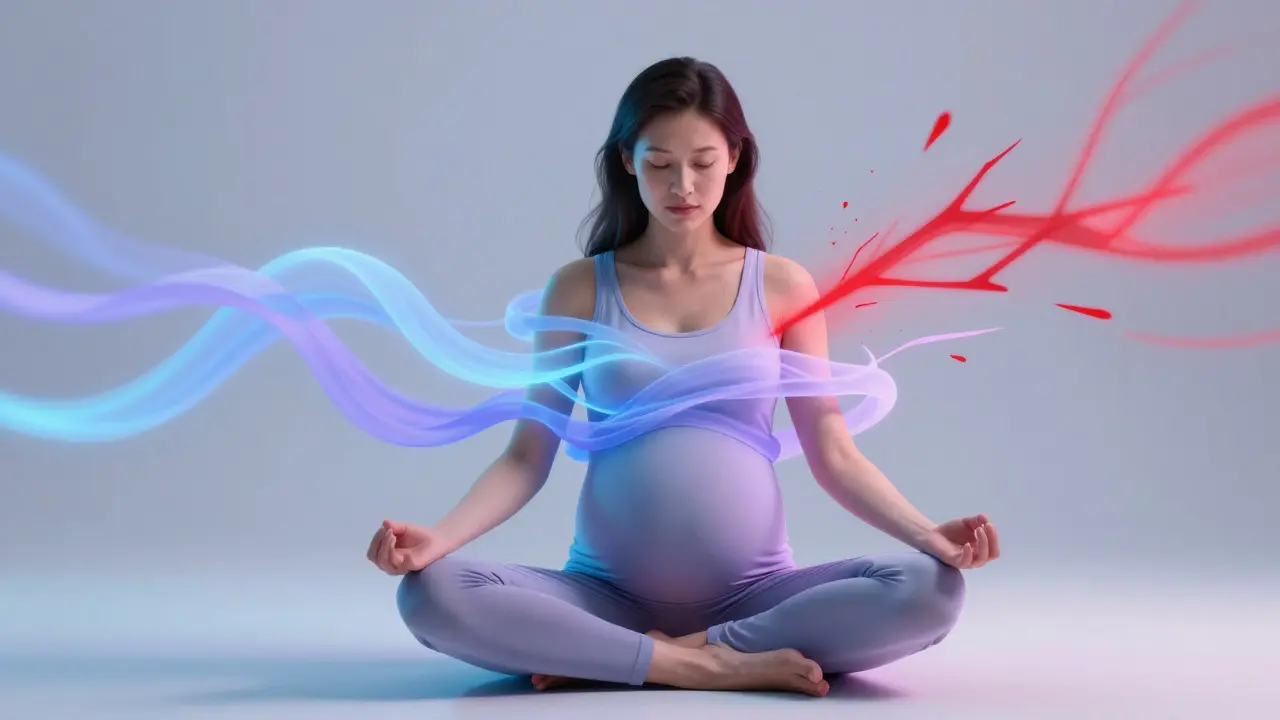 Žena v meditaci snižuje stres během těhotenství