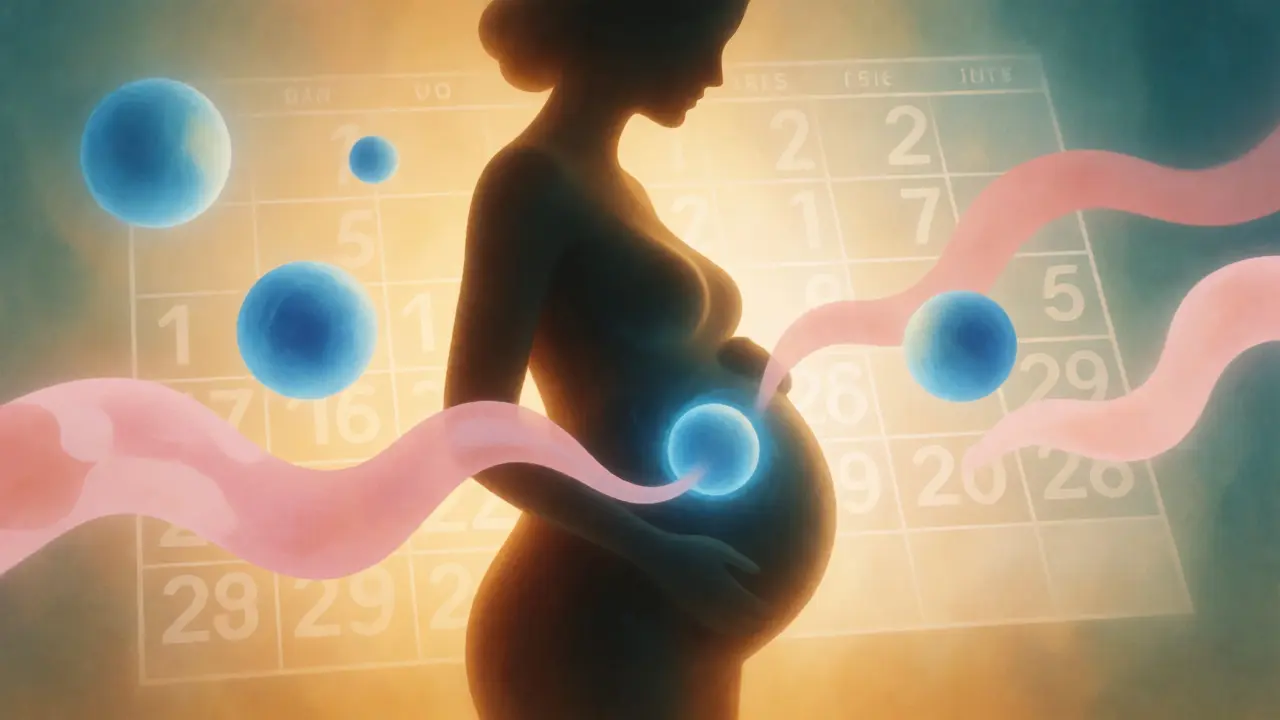 Konceptuální ilustrace hormonálních signálů pro spuštění porodu