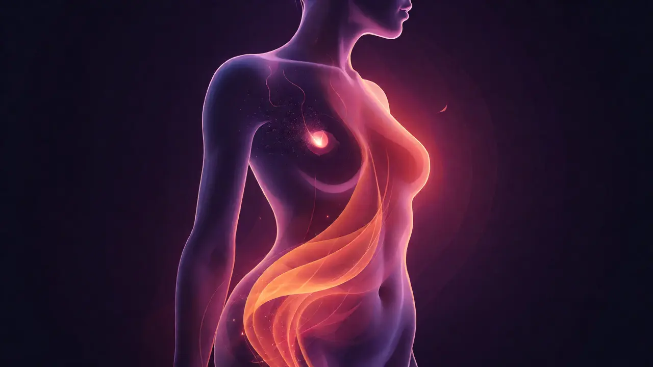 Konceptuální ilustrace hormonálního posunu po ovulaci v těle ženy